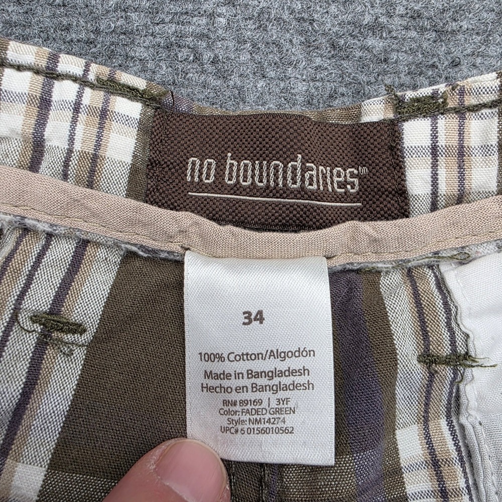 No Boundaries Men Cargo Shorts Size 34 Faded Green Plaid Y2K Utility 100% Cotton - Picture 3 of 6